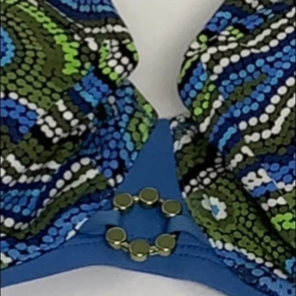 Kris Line Size M Blue Green White Geometric BOHO Bikini Swimsuit